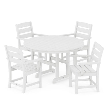 POLYWOOD Lakeside 5-Piece Round Arm Chair Dining Set - White